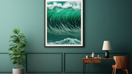 Mock up poster frame close up on wall Media Room, Mockups Design 3D, HD