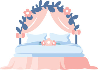 Hand Drawn wedding bed in a wedding concept in flat style