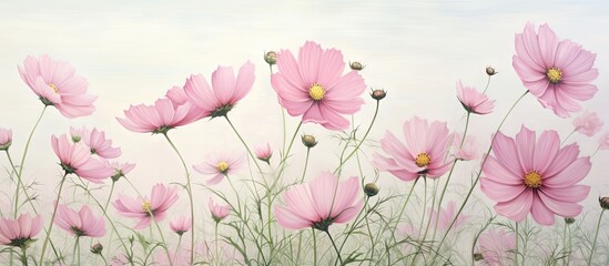 pink flowers in the yard isolated pastel background Copy space
