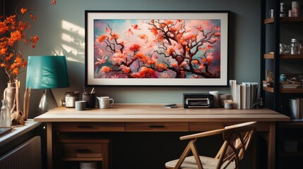 Mock up poster frame in Home Office  Japanese Style   , Mockups Design 3D, HD