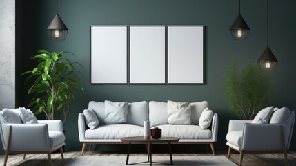 Mock up poster frame in Living Room Contemporary Glam , Mockups Design 3D, HD