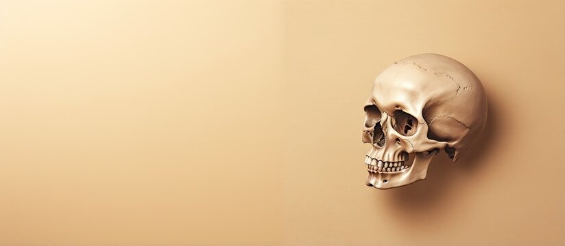 One human skull without a jaw isolated pastel background Copy space
