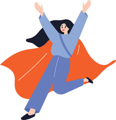 Hand Drawn Business woman with hero cape in flat style