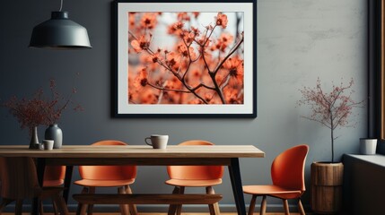 Mock up poster frame in Dining Room Modern Rustic, Mockups Design 3D, HD