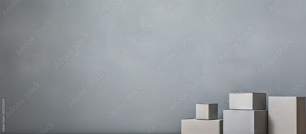 Poster cardboard boxes in a shade of grey isolated pastel background copy space