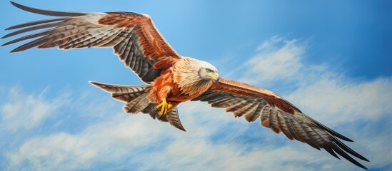 Gorgeous red kite flying against isolated pastel background Copy space in Noord Brabant Netherlands
