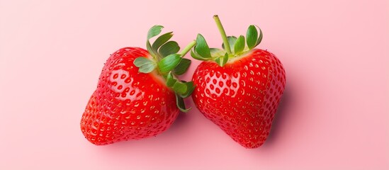 Two isolated strawberries on a isolated pastel background Copy space with a fresh organic appeal