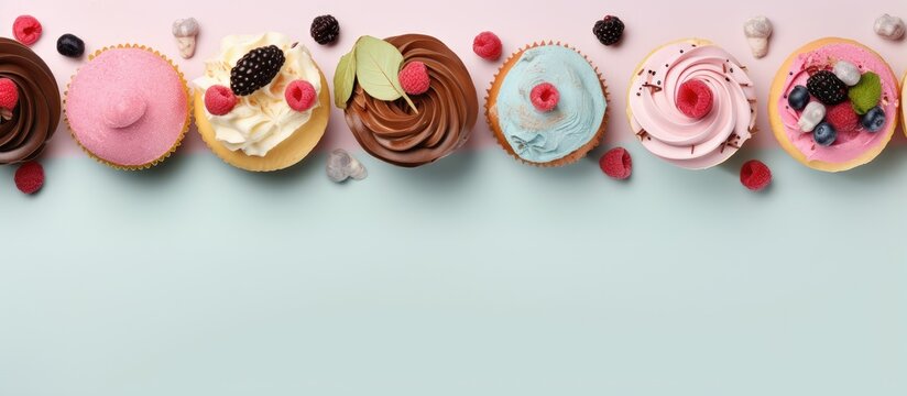 tasty cake made at home isolated pastel background Copy space