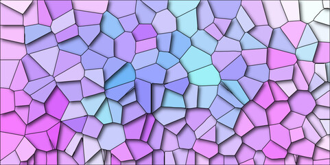 Multicolor Broken Stained Glass Background with black lines. Voronoi diagram background. Seamless pattern with 3d shapes vector Vintage Illustration background. Geometric Retro tiles pattern