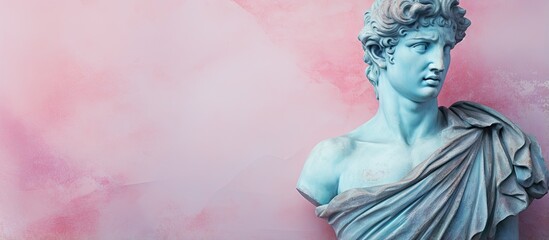 Obraz premium Apollos face concealed by a safeguarding scarf isolated pastel background Copy space