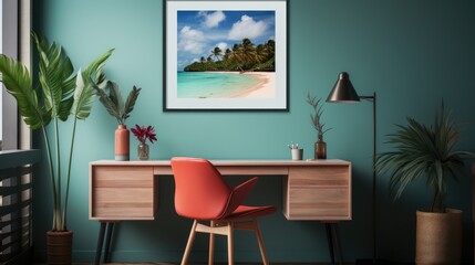 Mock up poster frame in Home Office Coastal-Inspired, Mockups Design 3D, HD