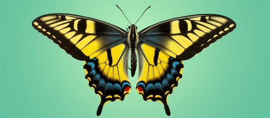 Striped butterflies in the tropics isolated pastel background Copy space