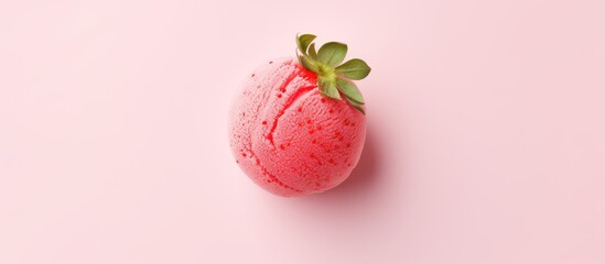 Strawberry ice cream on isolated pastel background Copy space - obrazy, fototapety, plakaty