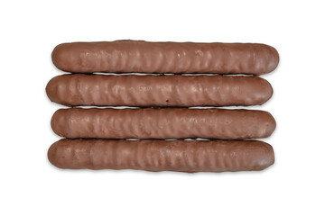Cookies in the form of sticks in chocolate icing isolated on a transparent background.