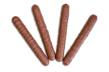 Cookies in the form of sticks in chocolate icing isolated on a transparent background.