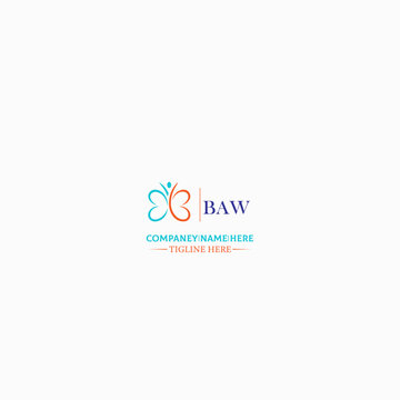 BAW letter logo design in six style. BAW polygon, circle, triangle, hexagon, flat and simple style with black and white color variation letter logo set in one artboard. BAW