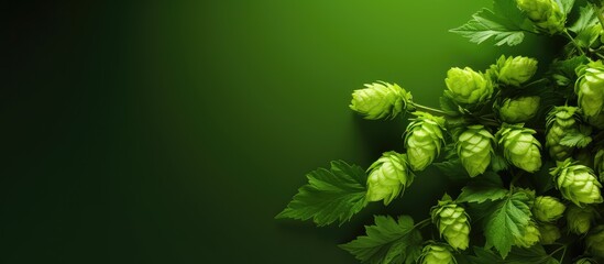 Single green hop plant isolated pastel background Copy space