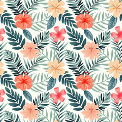 Seamless vector botanical pattern. Hand drawn folklore pattern with exotic flowers. Tropical flowers background. © Hanna ArtLab