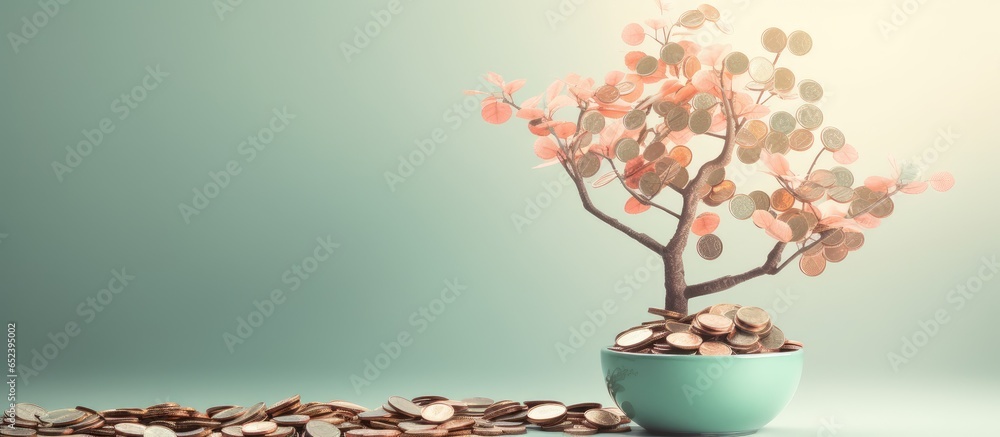 Poster concept of saving and the increase in money isolated pastel background copy space