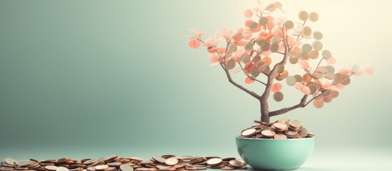 Concept of saving and the increase in money isolated pastel background Copy space - obrazy, fototapety, plakaty