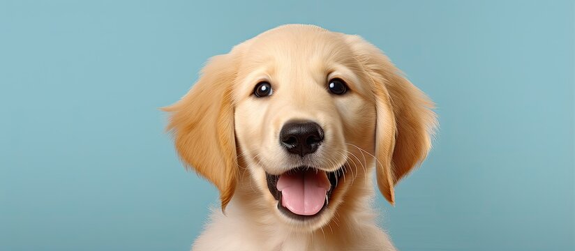 Adorable puppy posing for a close up photo isolated pastel background Copy space