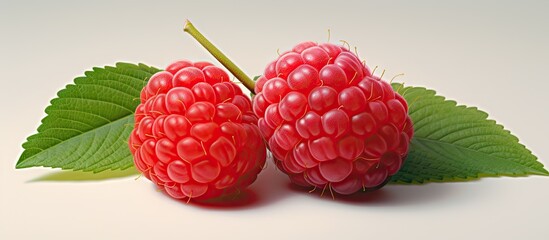 Two raspberries isolated on a isolated pastel background Copy space for closeup design