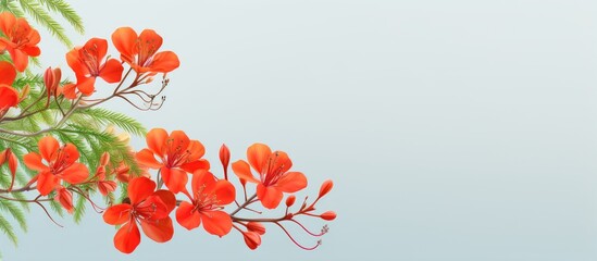 Isolated leaves of Poinciana regia on a isolated pastel background Copy space commonly known as royal poinciana or flamboyant - obrazy, fototapety, plakaty