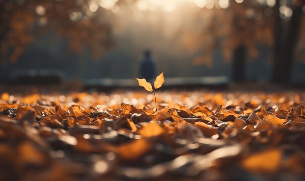 Ethereal Autumn: Leaves and Lights in Light Navy and Gold