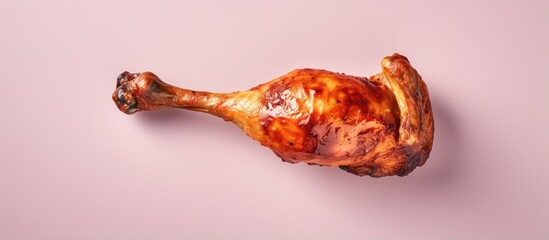 Roasted chicken leg on a isolated pastel background Copy space - obrazy, fototapety, plakaty