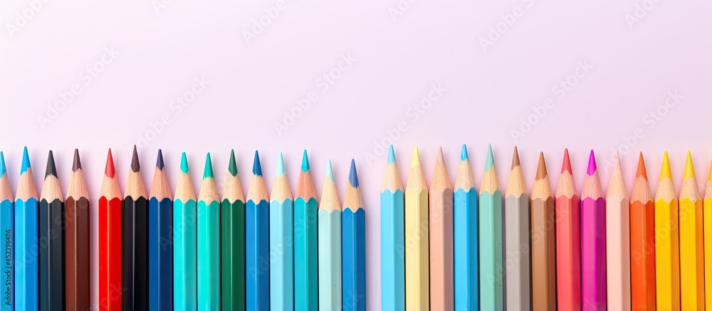 Poster colored pencils indicate text isolated pastel background copy space