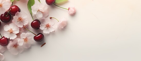 Cream covered cherry isolated pastel background Copy space