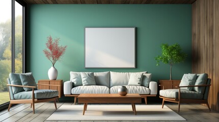Mock up poster frame in Living Room Rusti Style in Cool  Mockups Design 3D, HD
