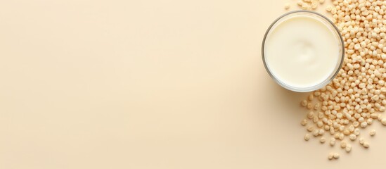 Dried soy milk photographed from above on a isolated pastel background Copy space