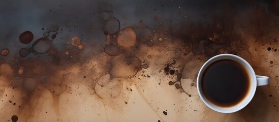 Picture of spilled dark coffee isolated pastel background Copy space