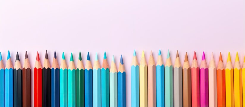 Colored pencils indicate text isolated pastel background Copy space