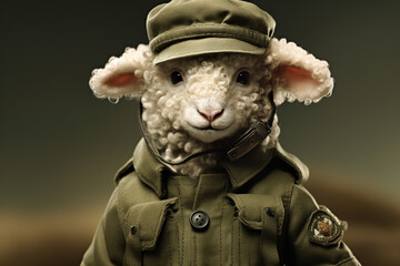 cute sheep animal wearing army uniform