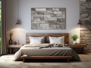 Wall mock up in Bedroom  Contemporary Style  in Warm  , Mockups Design 3D, HD