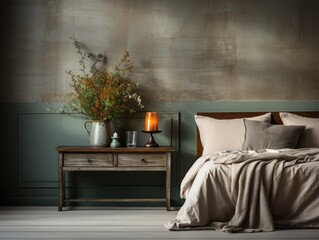 Wall mock up in Bedroom  Rusti Style  in Warm Color   , Mockups Design 3D, HD
