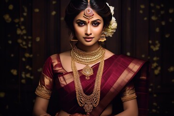 Bride in maroon-gold Kanjeevaram a symbol of regal heritage and tradition's magnificence