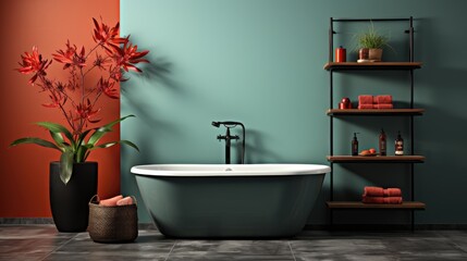 Fototapeta na wymiar Wall mock up in Bathroom Art Deco in Triadic Color, Mockups Design 3D, HD