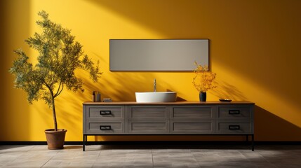 Wall mock up in Bathroom Contemporary Glam in Yellow, Mockups Design 3D, HD