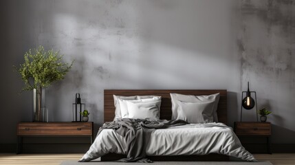 Wall mock up in BedroomJapanese in Monochromatic Color , Mockups Design 3D, HD