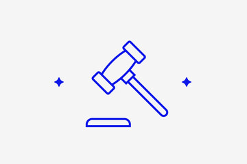 Geometric judge hammer illustration in flat style design. Vector illustration. Trend blue color.