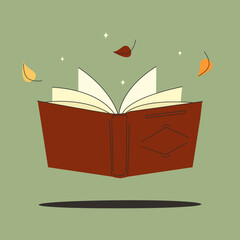 World book day. One book isolated with stars and flying leaves. Hand drawn educational vector illustrations