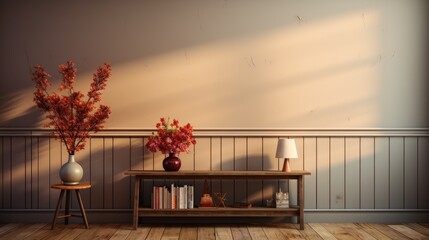 Wall mock up in Guest Room Farmhouse Style in Warm Color , Mockups Design 3D, HD