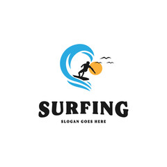 Vector surfing man logo vector template design