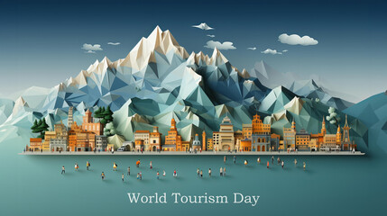 Paper World Tourism Day Poster in Origami Style