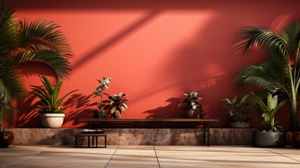 Wall Mockup in Guest Room Tropical Resort In Red Color, Mockups Design 3D, HD