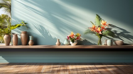 Wall Mockup in Kitchen Tropical In Pastel Color, Mockups Design 3D, HD