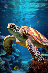 sea turtle swimming in the sea created by generative ai